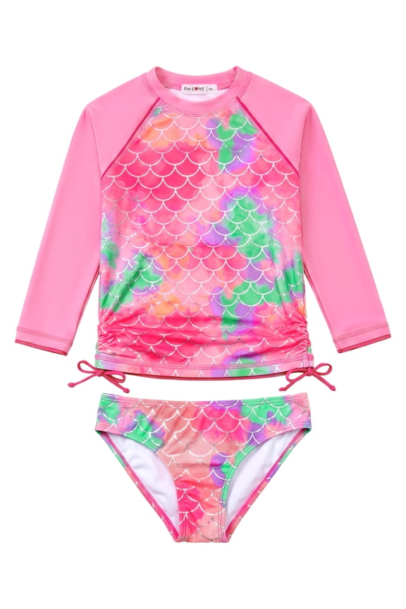 Girls Rash Guard Swimsuit Rare Hem Cuffs Bathing Suit UPF 50+ Protection 2-10 T
