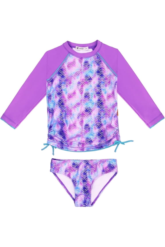 Girls Rash Guard Swimsuit Rare Hem Cuffs Bathing Suit UPF 50+ Protection 2-10 T