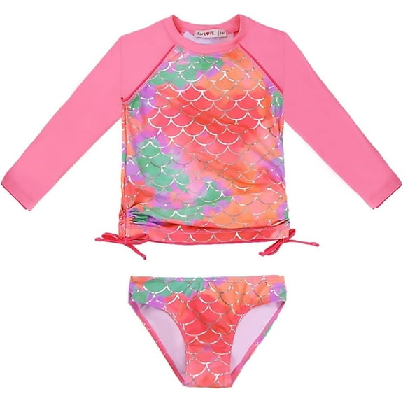weVSwe Girls Rash Guard Swimsuit Rare Hem Cuffs Bathing Suit UPF 50+ Protection 2-10 T