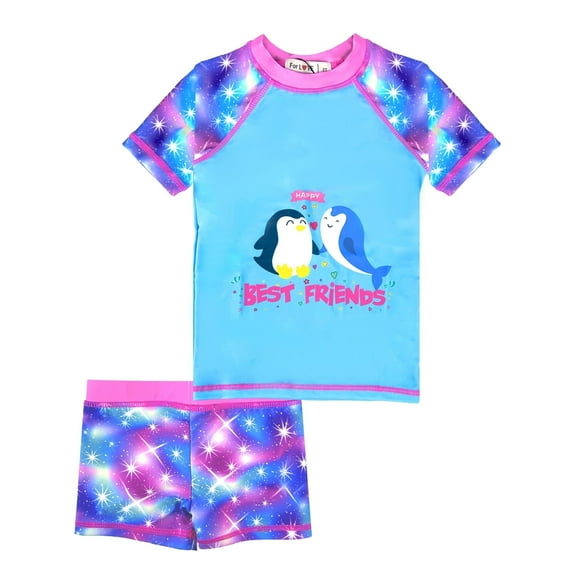 weVSwe Girls Rash Guard Swimsuit Rare Hem Cuffs Bathing Suit UPF 50  Protection 2-10 T