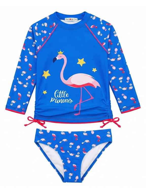 Girls Rash Guard Swimsuit Rare Hem Cuffs Bathing Suit UPF 50+ Protection 3-4T
