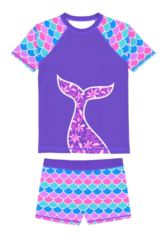 Girls Rash Guard Swimsuit Rare Hem Cuffs Bathing Suit UPF 50+ Protection