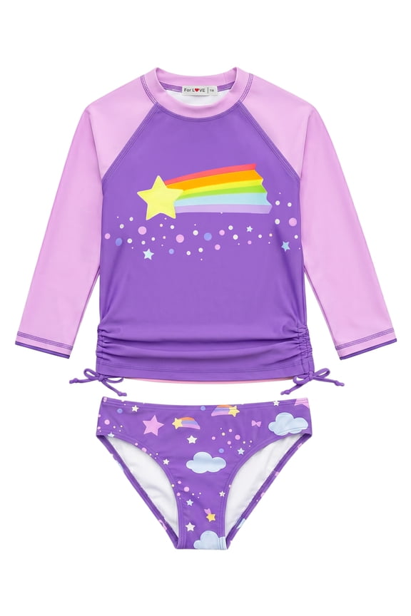 Girls Rash Guard Swimsuit Rare Hem Cuffs Bathing Suit UPF 50+ Protection