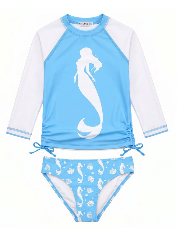 Girls Rash Guard Swimsuit Rare Hem Cuffs Bathing Suit UPF 50+ Protection