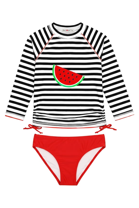 Girls Rash Guard Swimsuit Rare Hem Cuffs Bathing Suit UPF 50+ Protection