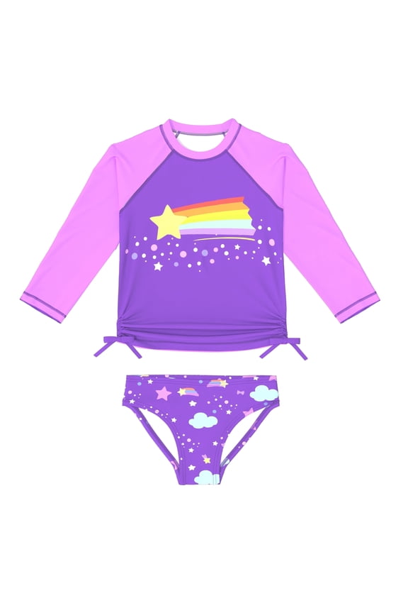 Girls Rash Guard Swimsuit Rare Hem Cuffs Bathing Suit UPF 50+ Protection