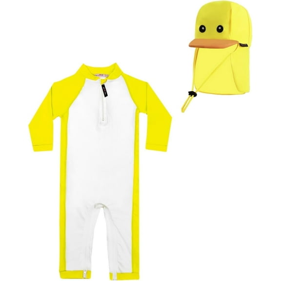 weVSwe Toddler Boy Swimsuit With Sun Hat 0-3Years -UPF 50 Rash Guard Baby Swimsuit with Crotch Zipper kids swimsuits
