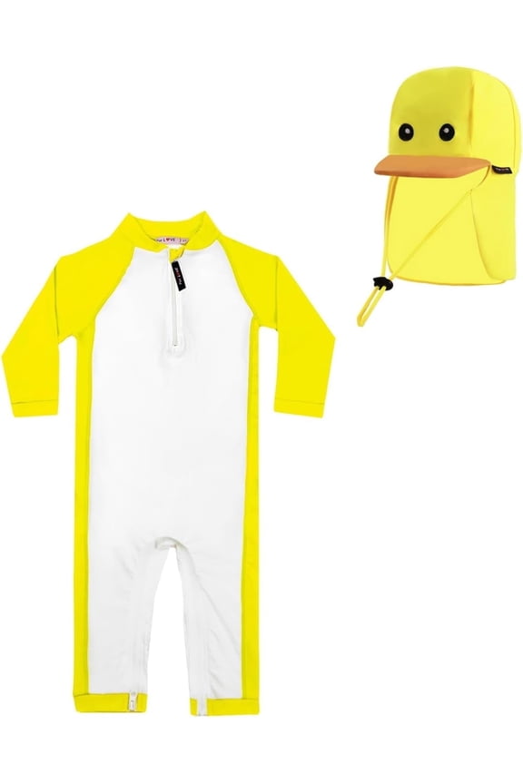 Toddler Boy Swimsuit With Sun Hat 0-3Years -UPF 50+ Rash Guard Baby Swimsuit with Crotch Zipper kids swimsuits