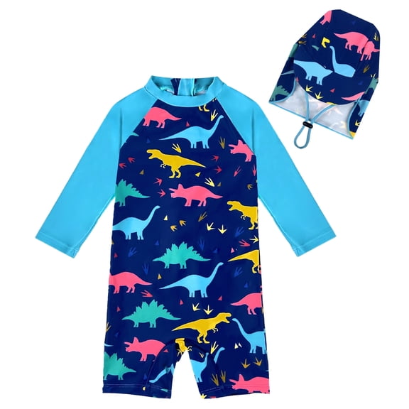 weVSwe Toddler Boy Swimsuit with Sun Hat 0-3 Years Old, UPF 50+ UV Protection One Piece Swimsuit, Back Zipper Cute Printed Kids Swimwear