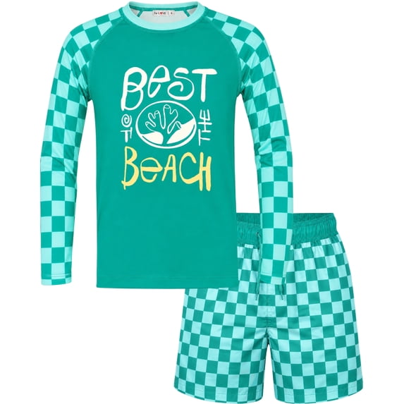 weVSwe Toddler Boys UPF 50+ 2PC Rash Guard Set Swim Trunks Long Sleeve Swimsuits