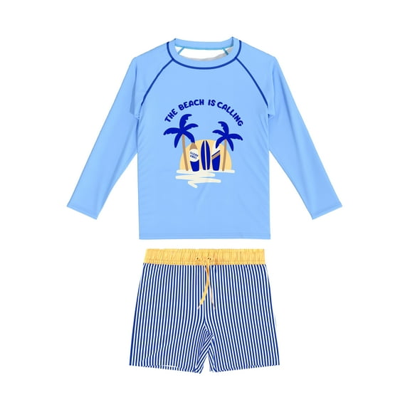 weVSwe Toddler Boys UPF 50 2PC Rash Guard Set Swim Trunks Long Sleeve Swimsuits