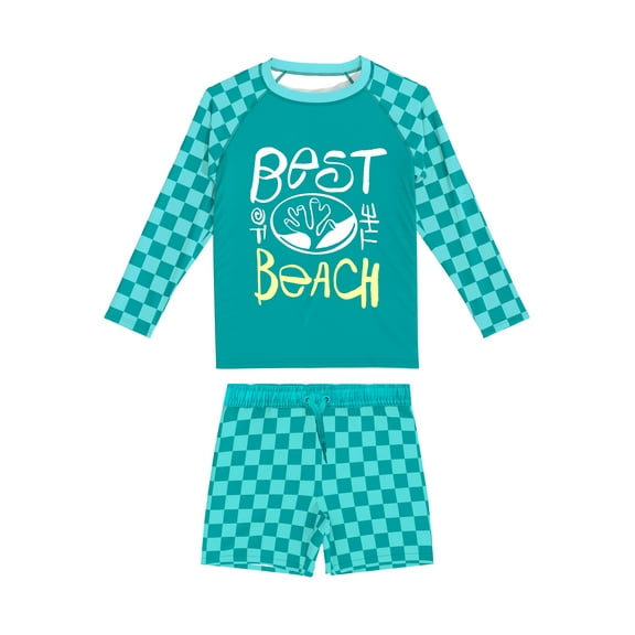 weVSwe Toddler Boys UPF 50  2PC Rash Guard Set Swim Trunks Long Sleeve Swimsuits