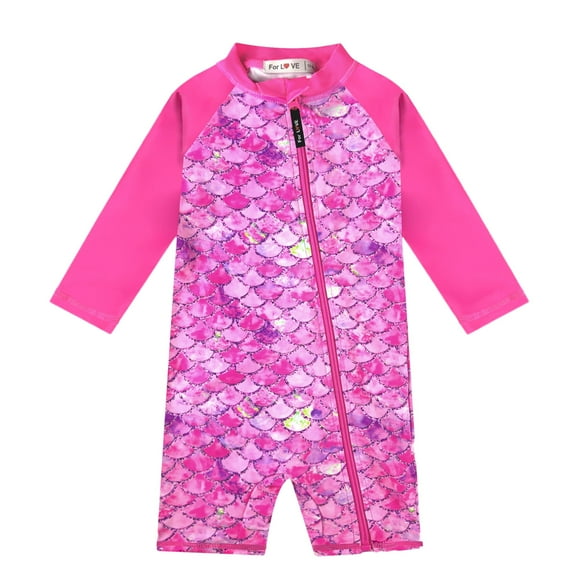 weVSwe Toddler Swimwear for Girls, 0-3 Years, UPF 50+ Sun Protection, Zipper Closure, Tropical Plant Print, Perfect for Swimming & Beach Activities