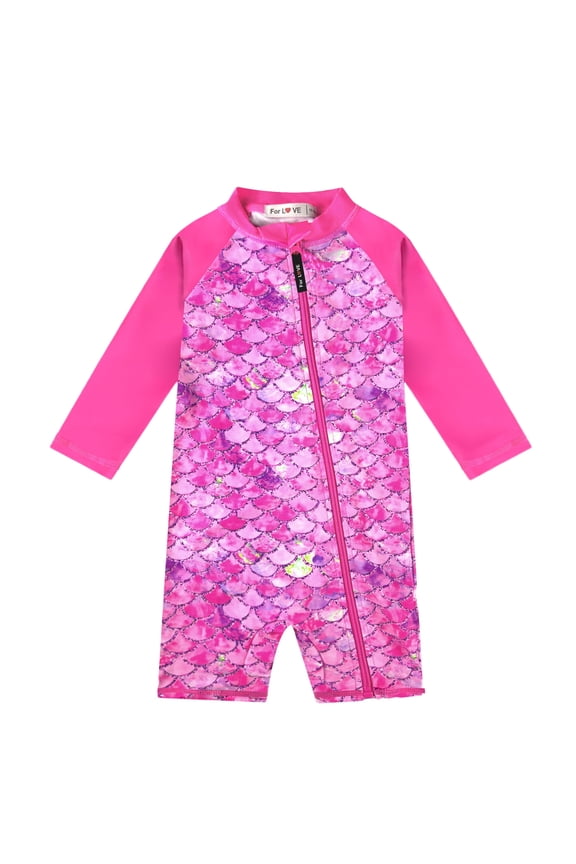 Toddler Swimwear for Girls, 0-3 Years, UPF 50+ Sun Protection, Zipper Closure, Tropical Plant Print, Perfect for Swimming & Beach Activities