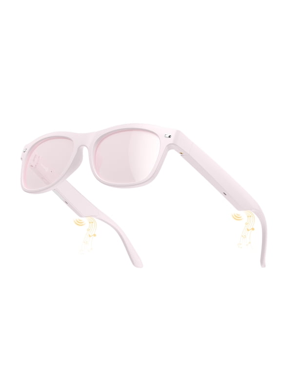Bluetooth Smart Audio Open-Ear Sunglasses with Case, Pink Built-in Mic Hands-Free Calling, IPX4 Waterproof, Lightweight 36g for Cycling Hiking Boating