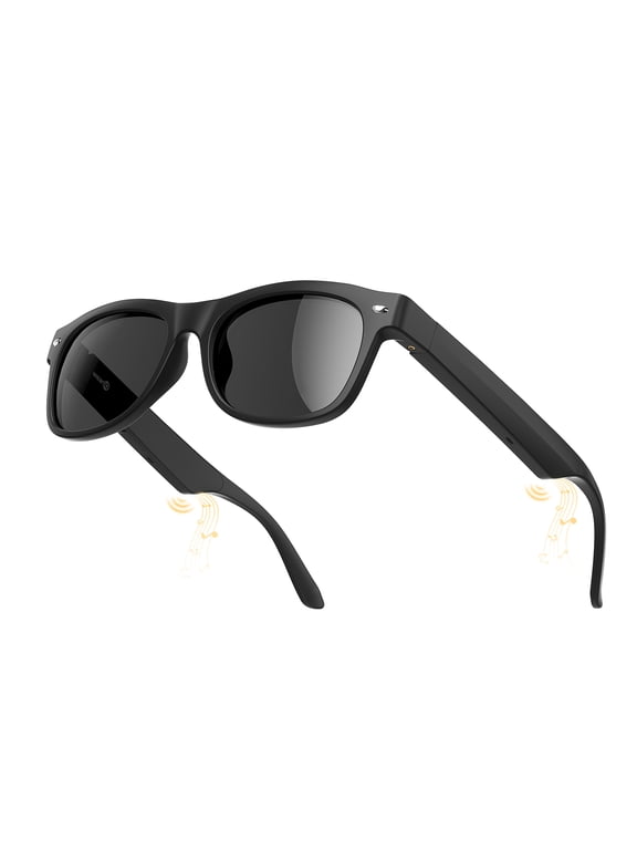 Smart Audio Bluetooth Sunglasses Black with UV400 Protection, Open Ear 10H Playtime for Outdoor Driving Cycling