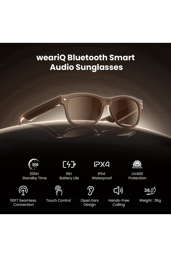 Bluetooth Open-Ear Smart Glasses Brown Audio Sunglasses Brown Polarized Lenses, 10-Hour Playtime, Hands-Free Calls & Music