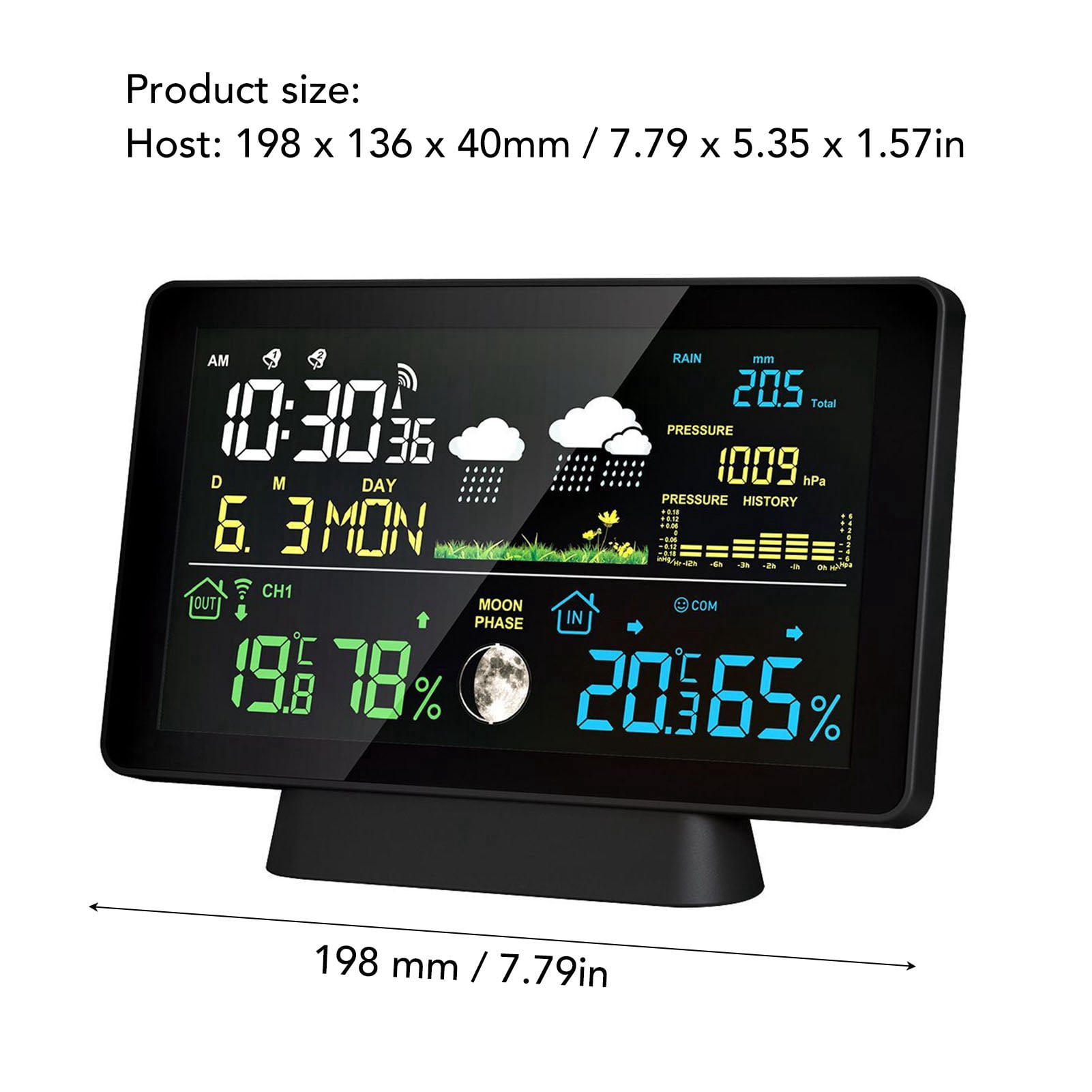 weather station Wireless Wireless Weather Station 8-in-1 Indoor/Outdoor Thermometer Temperature Humidity Time Date Radio Signal Air Pressure Moon Phase Display Rain Gauge Digital Weather Forecast