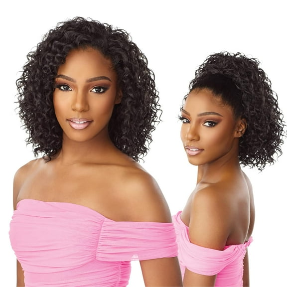 weave half wig - 14 synthetic blendwig adjustable drawstring for seamless hair blending (1 JETBLACK)