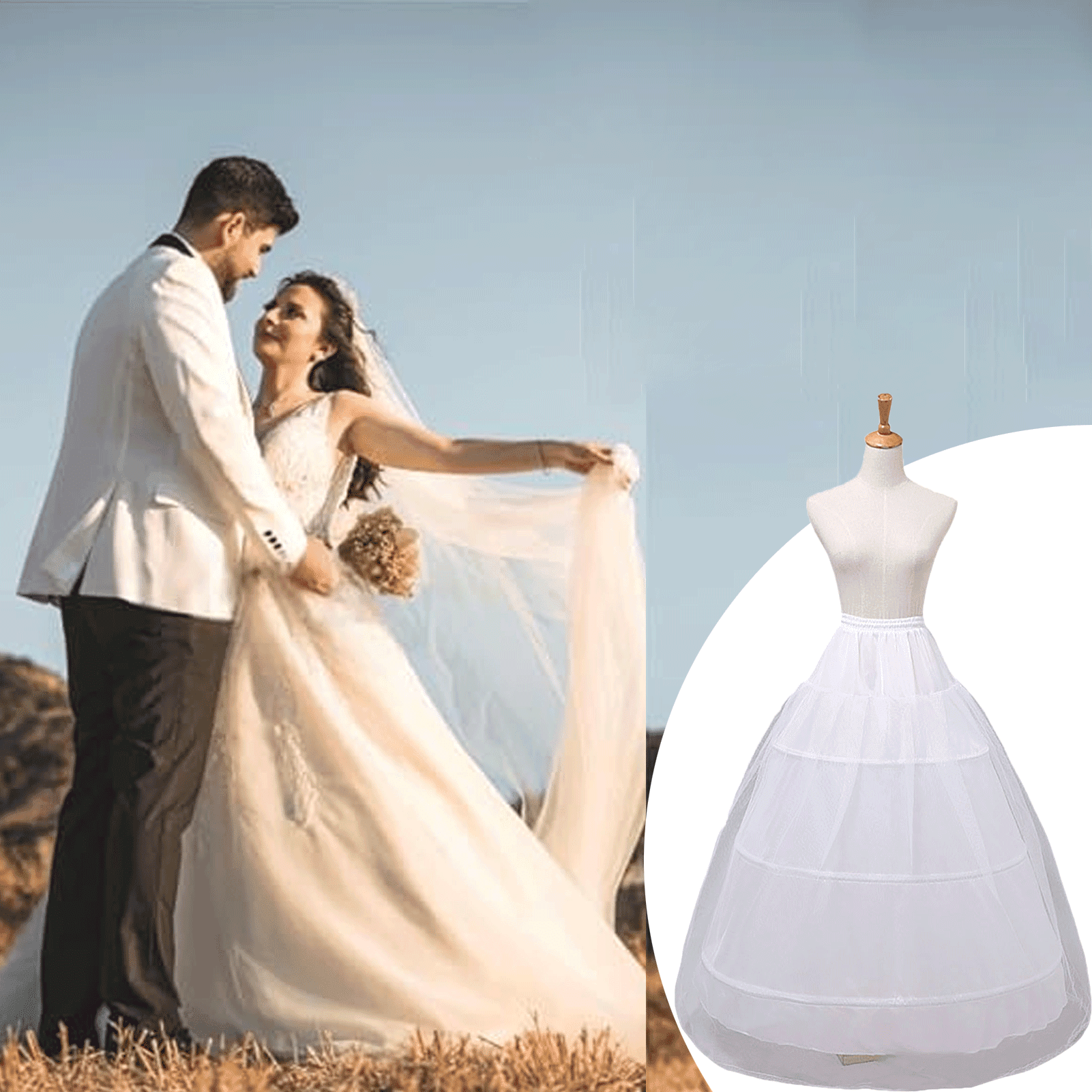 a line hoop for wedding dress petticoat 1Pcs White Gauze Layered Design Support Wedding Dress Women Brides, Floor Length Underskirt Skirts Hoopless This girls petticoat is __color_black:s23032_black Off-the-Shoulder Mini/Short Satin Cocktail Color:Pearl Pink