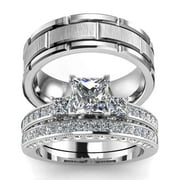 ringheart Matching Rings His and Her Rings Couple Rings Princess cut Cz Wedding Ring Sets for Men and Women Wedding Sets Engagement ring