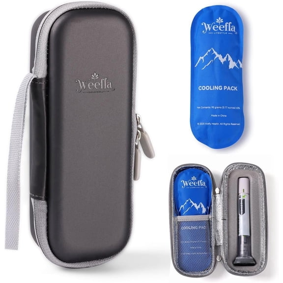 weefla Custom-Fit Insulated Cooler Travel Case for 1 Zepbound or Mounjaro Injector Pen, TSA Approved Cold Pack, Hard Shell & Easy to Clean, Compact Syringe Box Holder for Trip (Gray, Single)