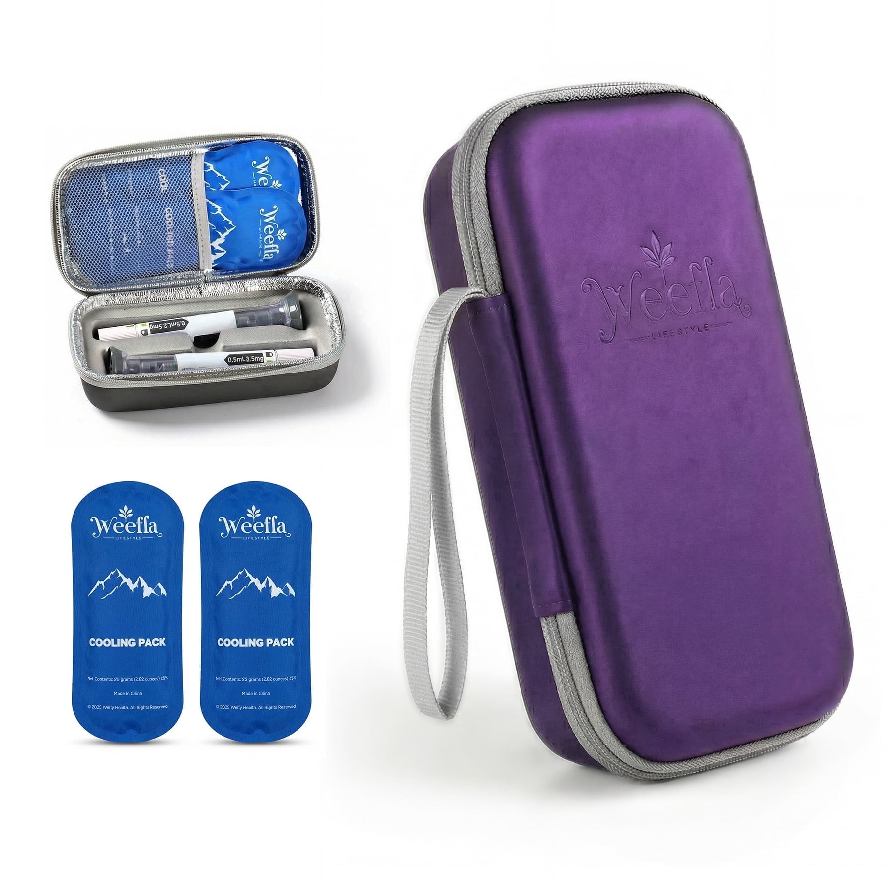 weefla Custom-Fit Insulated Cooler Travel Case for 2 Zepbound or Mounjaro Injector Pen, TSA Approved Cold Pack, Easy to Clean, Compact Syringe Box Holder for Trip (Gray, Dual) HSA/FSA Eligible