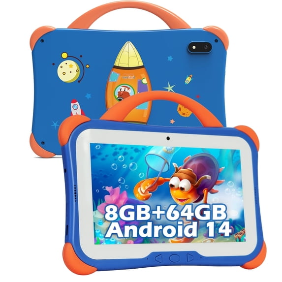 weelikeit Kids Tablet 7 inch Android 14 Tablet for Kids,8GB RAM 64GB ROM 512GB Expand,Kids Software Pre-Installed, Parental Control, WiFi, Bluetooth, Educational Tablet with Shockproof Case