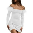 thumbnail image 1 of weeloloe Clearance Clothes Summer Dresses for Women 2024 Casual Long Sleeve Strapless Loose Slim Sundress Bodycon Solid Color Club Daily Holiday Vacation Beach Mini Dress White M, 1 of 7
