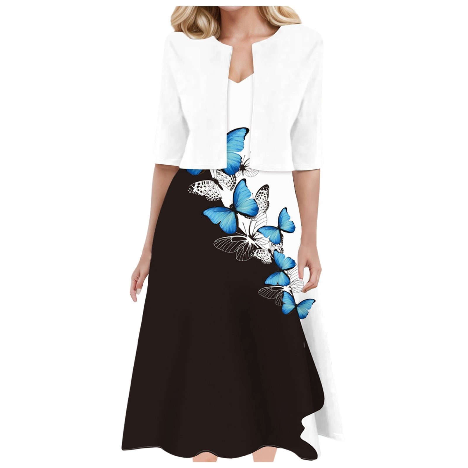 GLUDEAR Women's 3D Print Long Sleeve Dress - V-Neck Ruffle Swing Dress With Iris Painting Pattern, 3XL - View #7
