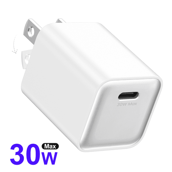 wegear 30W USB C Charger GaN Adapter PD QC 3.0 Fast Charging Foldable Block,White