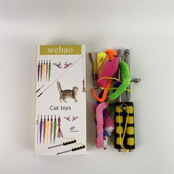 wehao Cat toys,Cat Wand Toys,Cat Toys Interactive for Indoor Cats, Retractable Cat Wand,Plush Teaser Toys Refills for Indoor Cats to Chase and Exercise
