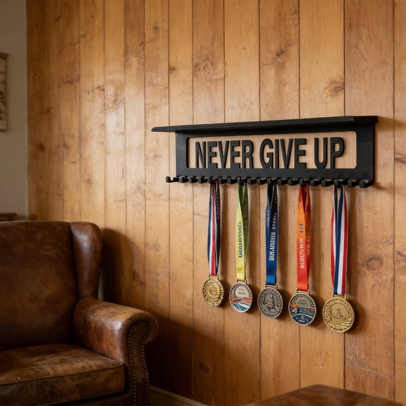 weibbin 15.7x4.7x4.1in Iron Medal Hanger Display Rack Wall Mount for Trophies Awards Sports Memorabilia Black