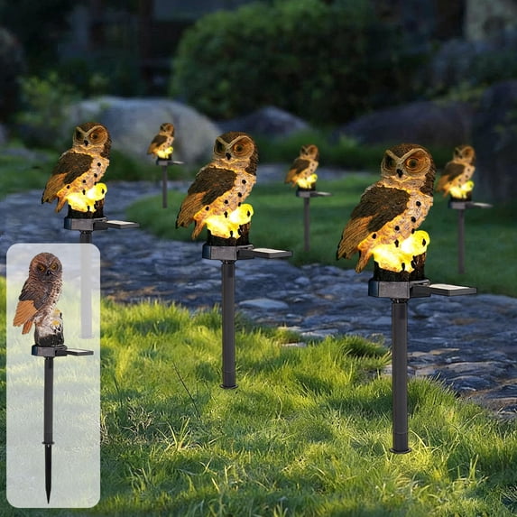 weibbin 16.9in Solar Powered Resin Owl Garden Light Stake Waterproof for Outdoor Lawn Decor Brown