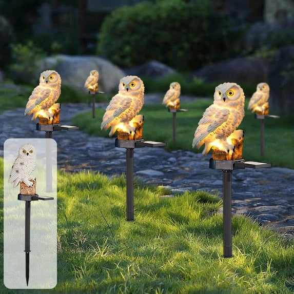 weibbin 16.9in Solar Powered Resin Owl Garden Light Stake Waterproof for Outdoor Lawn Decor White