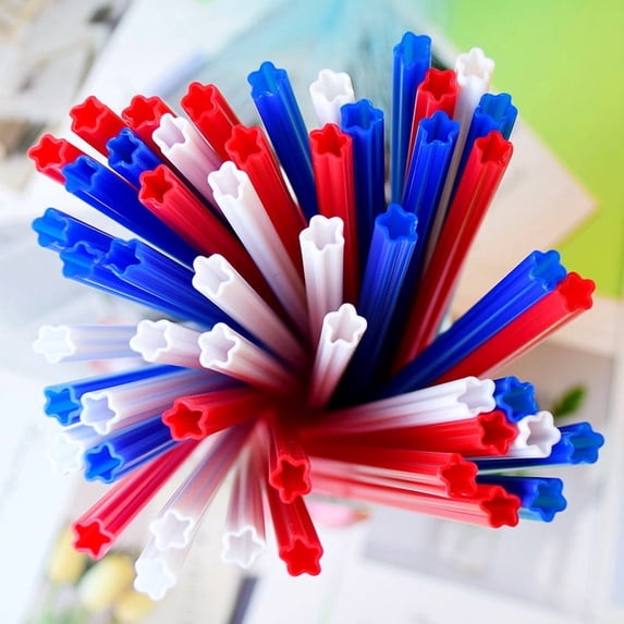 weibbin 1PC Star-Shaped Plastic Straws Disposable Reusable Patriotic Drinking Straws Party Decor