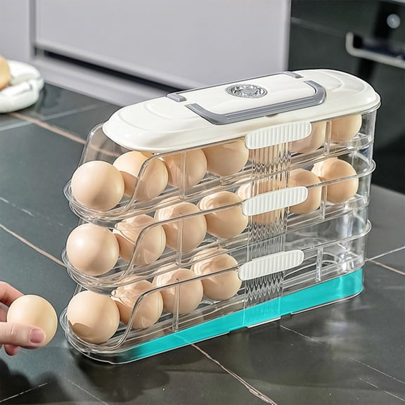 weibbin 3-Layer Rolling Egg Storage Organizer 12 Inch Holds 21 Eggs, Clear Plastic Refrigerator Carton