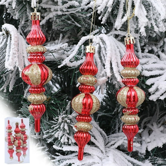 weibbin 3 Pcs Christmas Ball Ornaments - Shatterproof Finial Drop Decorations for Tree, Red & Gold Big Hanging Balls for Holiday Decor
