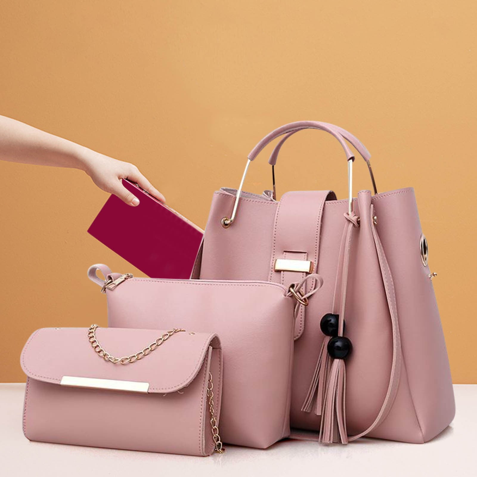 weibbin 3 Pcs Women Large Crossbody Bags Ladies Satchel Shoulder Handbags Purse and Wallet Set for Women Totes Hobo Purses