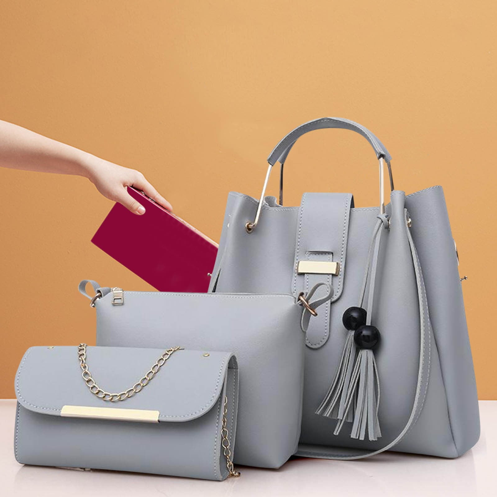 weibbin 3 Pcs Women Large Crossbody Bags Ladies Satchel Shoulder Handbags Purse and Wallet Set for Women Totes Hobo Purses