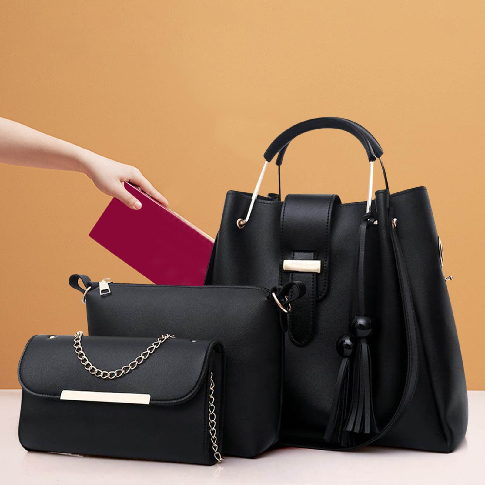 weibbin 3 Pcs Women Large Crossbody Bags Ladies Satchel Shoulder Handbags Purse and Wallet Set for Women Totes Hobo Purses
