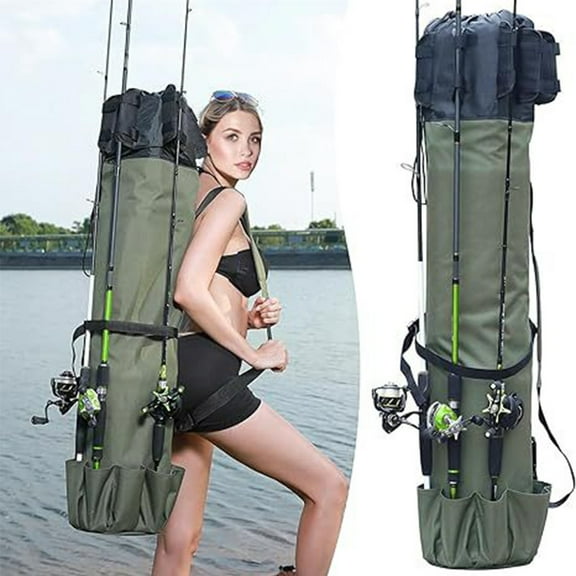 weibbin 48in Large Capacity Fishing Rod Bag Carrier, Water-resistant Oxford Cloth Storage for 5 Poles, Tackle Box, and Gear, Portable Travel Case