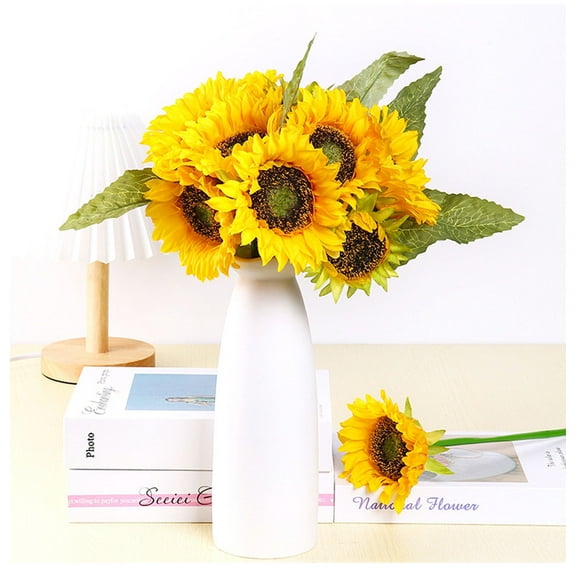 weibbin 5 Heads Fake Silk Sunflowers Artificial Flower with Stems for Home Wedding Party Centerpieces Decoration Bridal Bouquets Tables Floral Arrangements Wreath DIY Art Crafts Decor