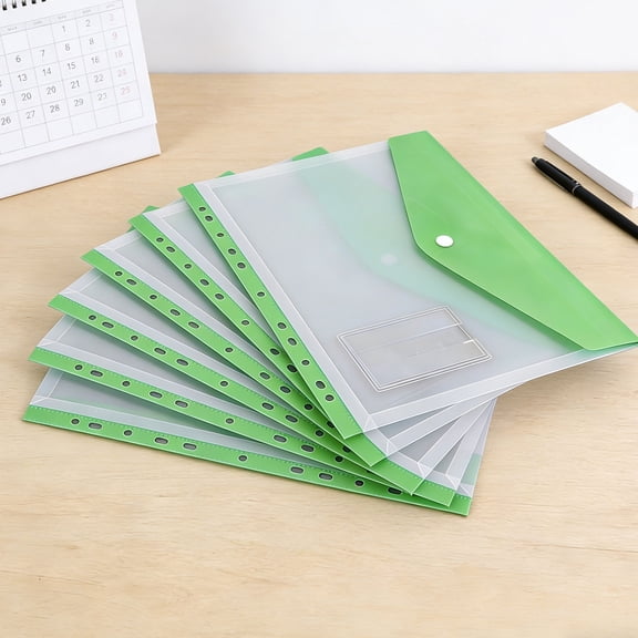 weibbin 6 Pack Plastic Envelopes Binder Pocket 11 Holes Expandable Binder Folders for Document Pouch with Snap Button & Label Loose-Leaf Transparent for School Home Office