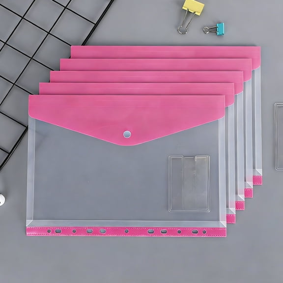 weibbin 6 Pack Plastic Envelopes Binder Pocket 11 Holes Expandable Binder Folders for Document Pouch with Snap Button & Label Loose-Leaf Transparent for School Home Office