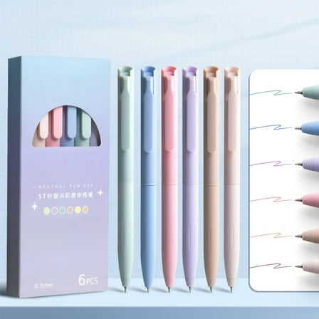weibbin 6 Pcs Retractable Gel Pens, Color Quick Drying Fine Point 0.5mm, Extra Smoooth Writing Pens for Journaling, Note Taking, Cute Stationery Office Supplies Gift