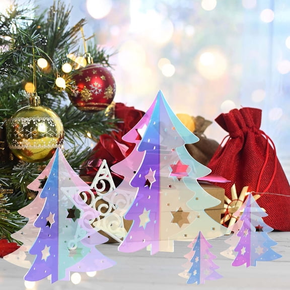 weibbin Acrylic Christmas Trees Shaped Acrylic: 4pcs Crystal Xmas Tree Mini Colorful Tree Figurine Holiday Party Table Centerpiece
