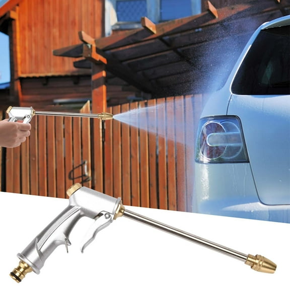 weibbin All-Metal High Pressure Water Hose Nozzle Sprayer, 8 Pattern Garden Car Wash Tool with Brass Connector, Silver