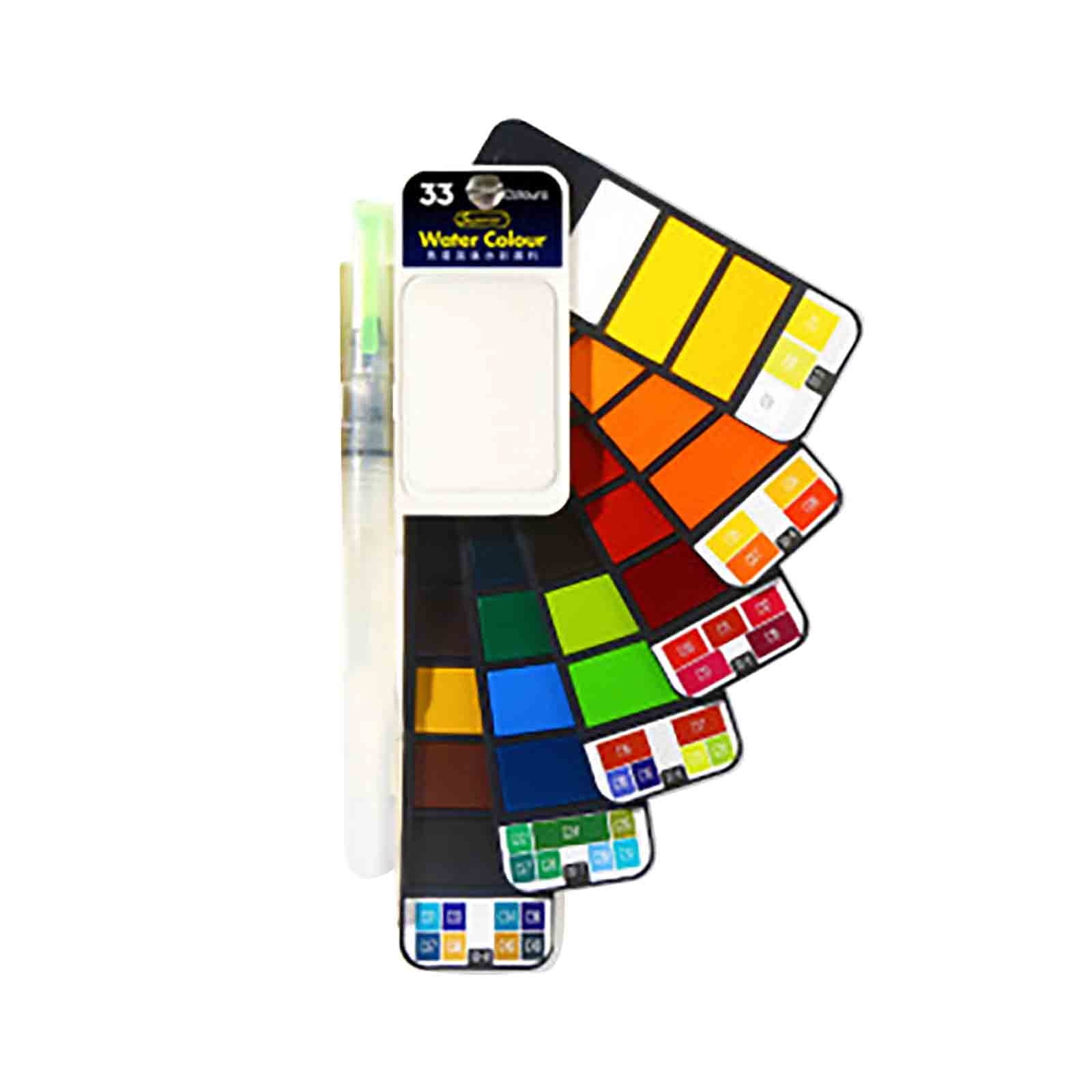 weibbin Art Studio Favorite: Folding Fan Shaped Solid Watercolor Pigment Set with Brush for Portable Painting, 32 Colors, One Size