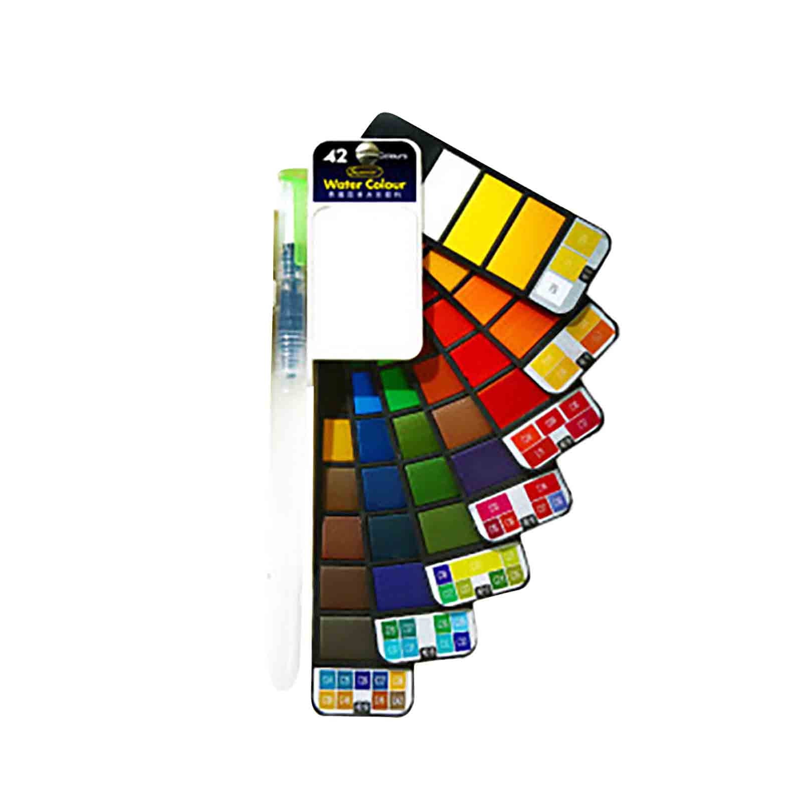 weibbin Art Studio Favorite: Folding Fan Shaped Solid Watercolor Pigment Set with Brush for Portable Painting, 42 Colors, One Size
